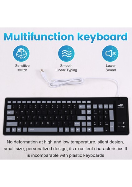 Taşınabilir Sessiz Katlanabilir Silikon Klavye USB Esnek Yumuşak Su Geçirmez Rulo Klavye Pc Dizüstü Bilgisayar Için (Yurt Dışından) indirimleri