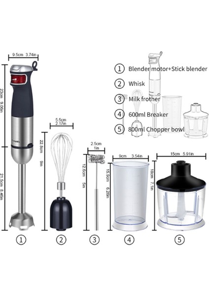 Biolomix Elektrikli El Blenderi 5'i 1 Arada Çok Amaçlı Daldırma El Blenderi 1200W Yüksek Güçlü Blender Ab Fişi (Yurt Dışından) modelleri