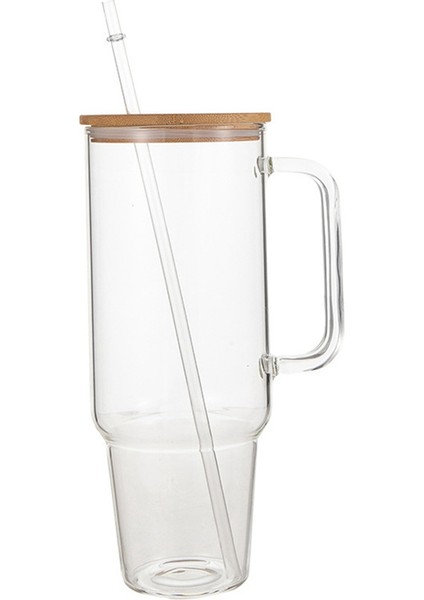 Saplı ve Pipetli Kapaklı 40 Oz Cam Kupa Kahve Kupası Yeniden Kullanılabilir Şeffaf Bubble Tea Kupası Meyve Suyu Bardağı Bira Kutusu Süt Bardakları (Yurt Dışından)