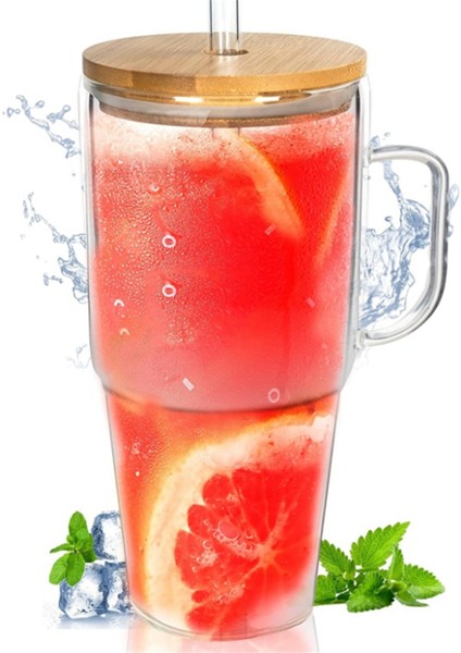 Saplı ve Pipetli Kapaklı 40 Oz Cam Kupa Kahve Kupası Yeniden Kullanılabilir Şeffaf Bubble Tea Kupası Meyve Suyu Bardağı Bira Kutusu Süt Bardakları (Yurt Dışından) modelleri