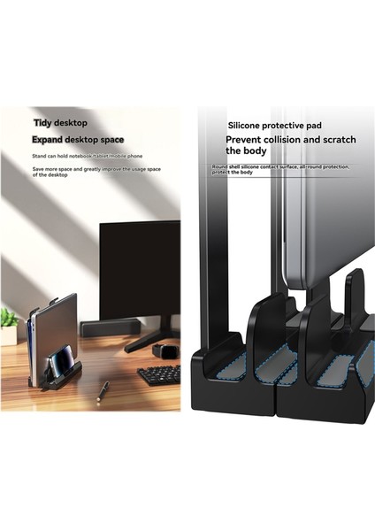 Ayarlanabilir Dikey Dizüstü Bilgisayar Standı, 16 Inç Dizüstü Bilgisayarlar Için 3 Yuvalı Dolgulu Stand, Dikdörtgen Taban, Gelişmiş Stabilite Siyah (Yurt Dışından) indirimleri
