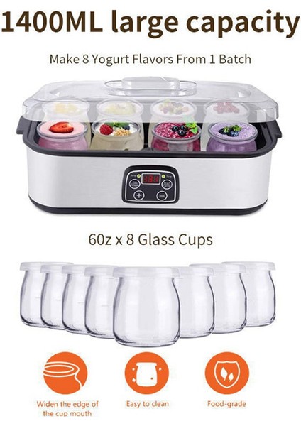 Cam Kavanozlu Otomatik Yoğurt Makinesi Ayarlanabilir Sıcaklık ve Zaman Kontrolüne Sahip Elektrikli Yoğurt Makinesi Abd Fişi (Yurt Dışından) modelleri
