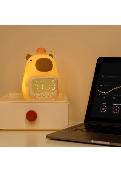 USB Şarjlı Çalar Saat, Kapibara Silikon Pat Işık, Çocuk Başucu Başucu, Göz Koruma Atmosferi Gece Lambası (Yurt Dışından) modelleri