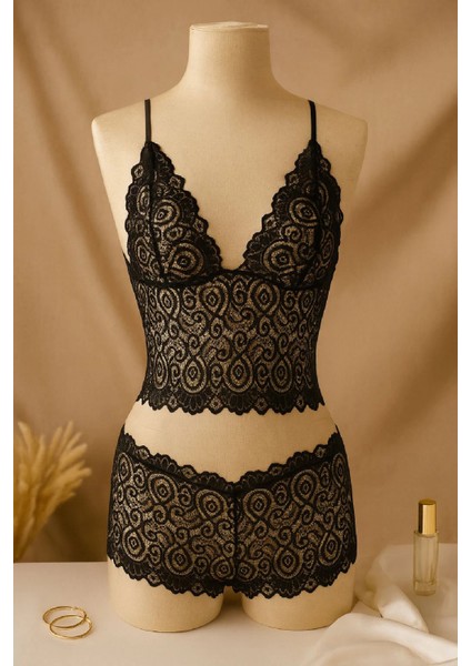 Marsilyan- Kadın Siyah Dantel Bralet Şort Takımı – Şık, Zarif ve Feminen Iç Giyim fiyatları