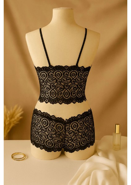 Marsilyan- Kadın Siyah Dantel Bralet Şort Takımı – Şık, Zarif ve Feminen Iç Giyim modelleri