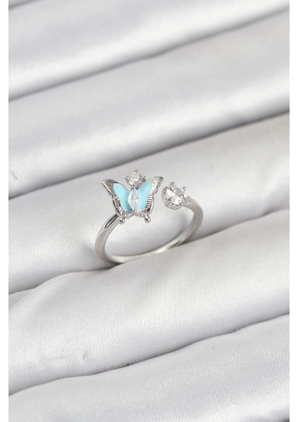 Pirinç Gümüş Renk Kelebek Model Kadın Yüzük - TJ-BYK3865