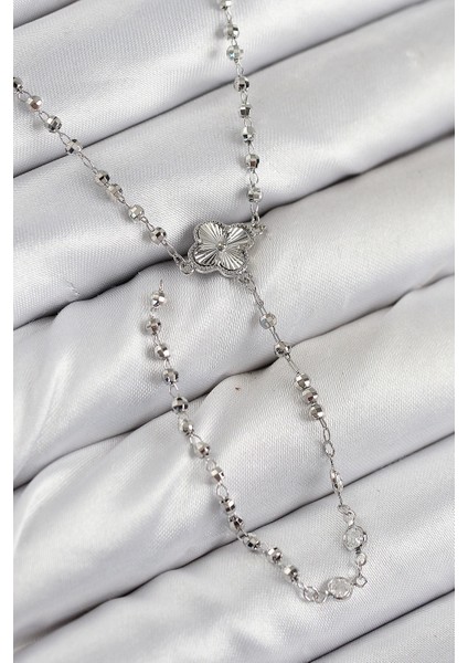 Pirinç Zirkon Taşlı Yonca Model Gümüş Renk Kadın Y Kolye - TJ-BKO10498