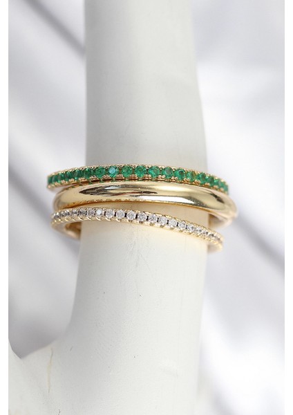 Pirinç Gold Renk Zirkon Taşlı 4'lü Kadın Yüzük - TJ-BYK3831