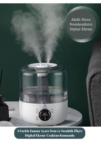 Ultrasonik Hava Nemlendirici Buhar Makinası Işıklı Dijital Nem Sıcaklık Ölçer 3litre Büyük Kapasite fiyatları