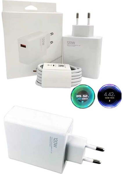 120 Watt Turbo Hızlı Şarj Aleti Seti Hızlı Şarj Adaptörü Beyaz
