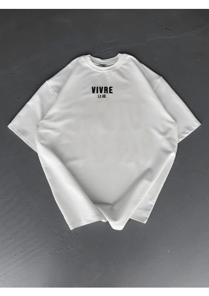 Baskılı Oversize Bisiklet Yaka T-Shirt - Beyaz modelleri