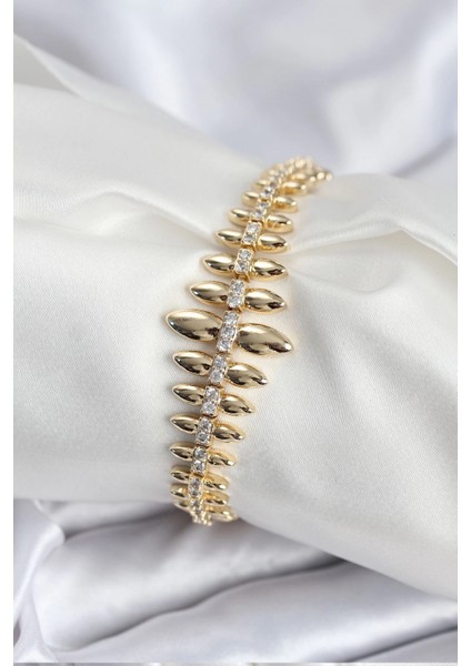 Pirinç Vıp Seri Gold Renk Sıralı Damla Model Kadın Bileklik - TJ-BB7922