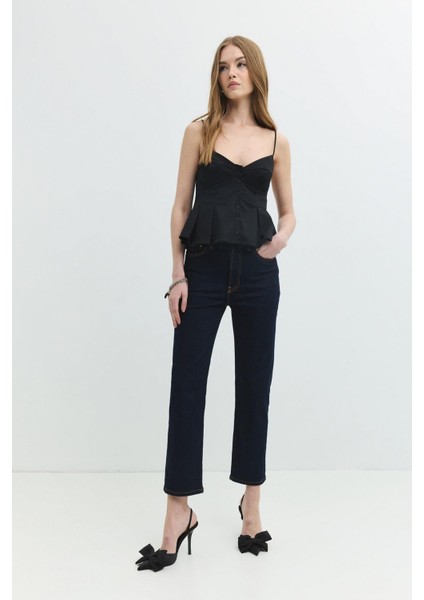 Regular Straight Fit Koyu Indigo Kadın Jean Pantolon fiyatları