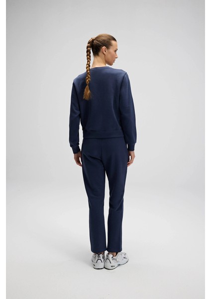 Pamuklu Regular Fit Bisiklet Yaka Logolu Sweat Bayan Sweat EF553