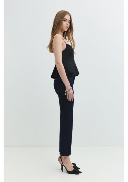 Regular Straight Fit Koyu Indigo Kadın Jean Pantolon modelleri