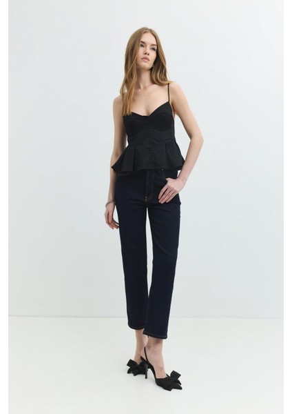 Regular Straight Fit Koyu Indigo Kadın Jean Pantolon fırsatları