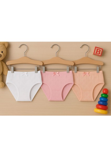 Kız Çocuk Jakarlı Bikini Külot 6'lı Set Rahat Esnek Kumaş Pembe,beyaz ve Ten Rengi