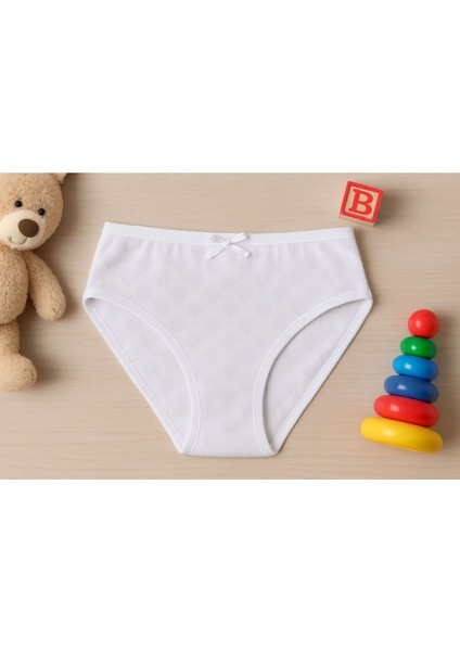 Kız Çocuk Jakarlı Bikini Külot 6'lı Set Rahat Esnek Kumaş Pembe,beyaz ve Ten Rengi modelleri