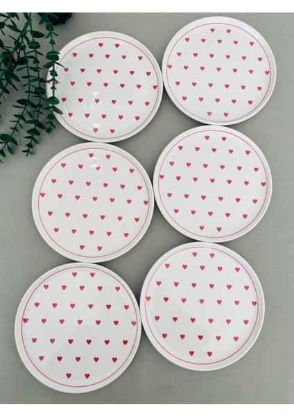 Kırmızı Kalp 20 cm 6'lı Pasta ve Servis Tabağı Seti, Şık ve Kullanışlı.