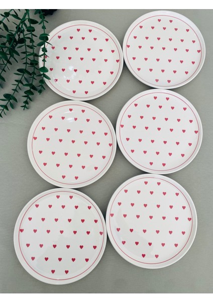Kırmızı Kalp 20 cm 6'lı Pasta ve Servis Tabağı Seti, Şık ve Kullanışlı. fiyatları