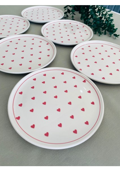 Kırmızı Kalp 20 cm 6'lı Pasta ve Servis Tabağı Seti, Şık ve Kullanışlı. fırsatları