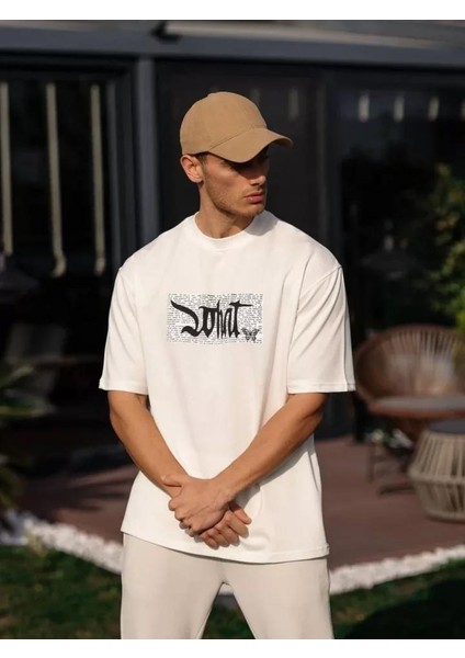 Unisex Bisiklet Yaka Baskılı Oversize T-Shirt - Beyaz fiyatları