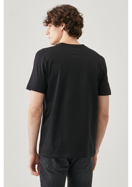 Erkek Siyah Regular Fit Bisiklet Yaka T-Shirt