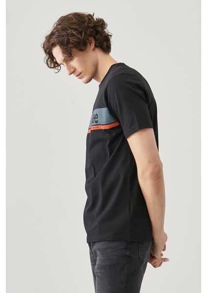 Erkek Siyah Regular Fit Bisiklet Yaka T-Shirt