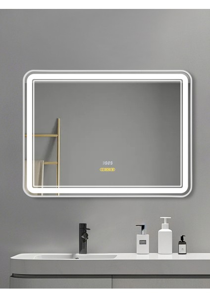 Dokunmatik Akıllı Ayna Buhar Tutmayan Hareket Sensörlü 3 Renk Ledli Siyah Çerçeveli Banyo Aynası 90CM