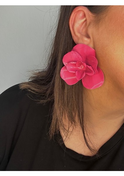 Kadın Zr Marka Model Pembe Renk Çiçek Küpe En:7 Boy:7 cm Şık Küpe
