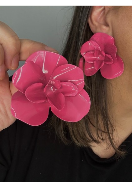 Kadın Zr Marka Model Pembe Renk Çiçek Küpe En:7 Boy:7 cm Şık Küpe fiyatları