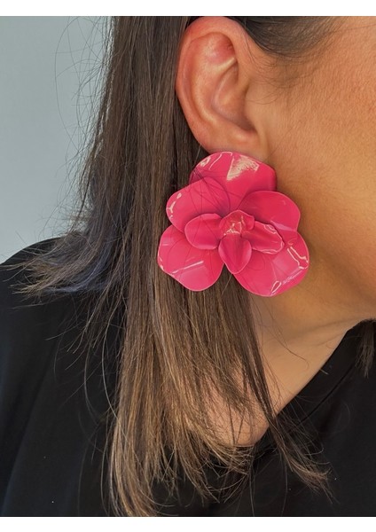 Kadın Zr Marka Model Pembe Renk Çiçek Küpe En:7 Boy:7 cm Şık Küpe modelleri