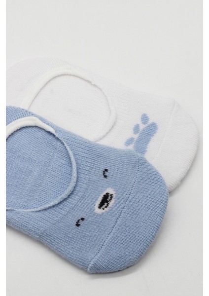 Bistyle 2'li Babet Cute Face Penye Çorap 30103 Mavi-Beyaz