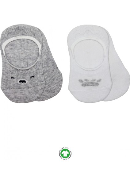 Bistyle 2'li Babet Cute Face Penye Çorap 30103 Gri Beyaz