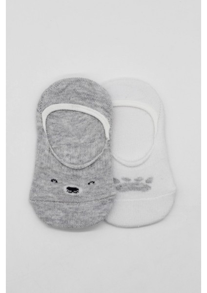 Bistyle 2'li Babet Cute Face Penye Çorap 30103 Gri Beyaz