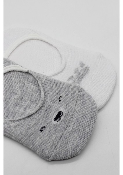 Bistyle 2'li Babet Cute Face Penye Çorap 30103 Gri Beyaz