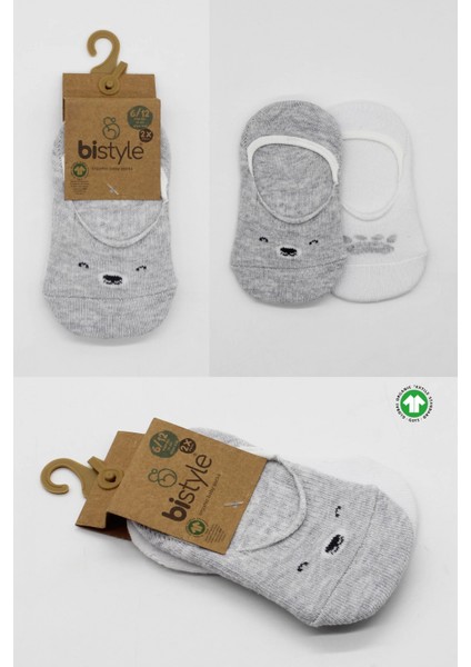 Bistyle 2'li Babet Cute Face Penye Çorap 30103 Gri Beyaz