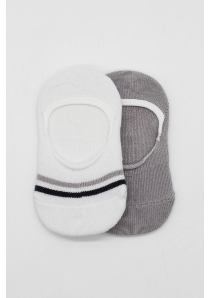 Bistyle 2'li Penye Babet Silikon Çemberli Çorap 30102 Gri Beyaz