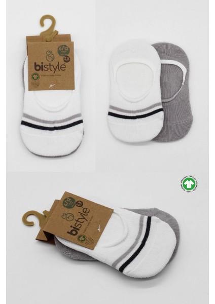 Bistyle 2'li Penye Babet Silikon Çemberli Çorap 30102 Gri Beyaz