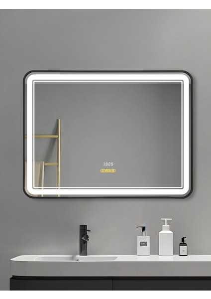 Dokunmatik Akıllı Ayna Buhar Tutmayan Hareket Sensörlü 3 Renk Ledli Siyah Çerçeveli Banyo Aynası 80X60 modelleri