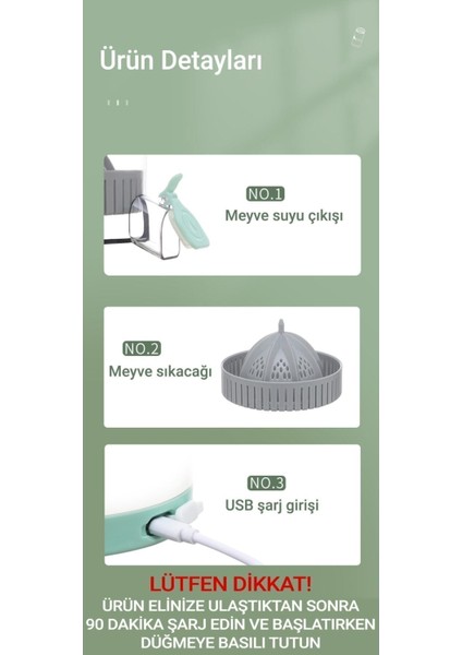 Kablosuz Taşınabilir Narenciye Sıkacağı, Şarjlı Portakal Meyve Sıkacağı Beyaz