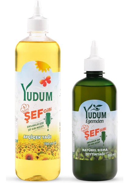 2'li Şef Gibi Ayçiçek ve Sızma Zeytinyağı 750 ml ve 500 ml Sıkılabilir Pet Şişe