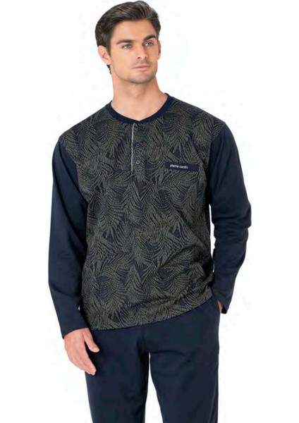 6111 Erkek Haki Uzun Kollu Yakası Düğmeli Pijama Takım