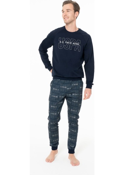 18968 Erkek Lacıvert Yuvarlak Yaka Uzun Kollu Pijama Takımı