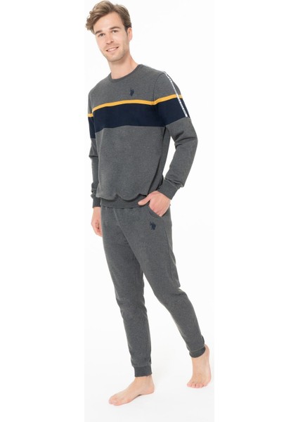 18936 Erkek Antrasıt Melanj Yuvarlak Yaka Uzun Kollu Pijama Takımı fiyatları