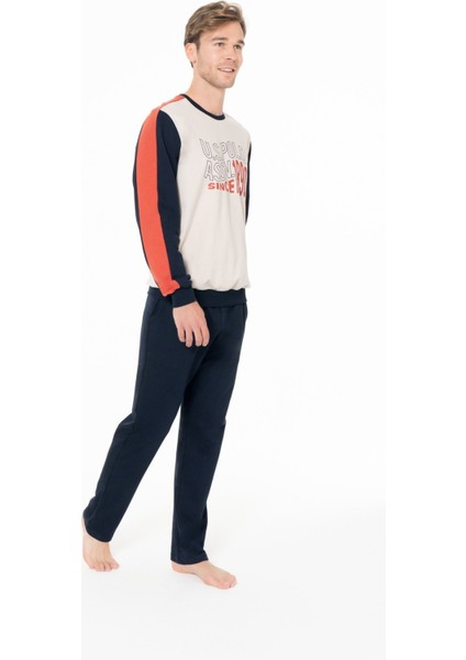 18939 Erkek Bej Yuvarlak Yaka Uzun Kollu Pijama Takımı modelleri