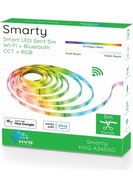 5 Metre Akıllı LED Şerit, Wi-Fi ve Bluetooth ile Kontrol, Ampul Hediyeli