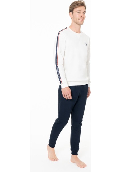 18942 Erkek Ekru Yuvarlak Yaka Uzun Kollu Pijama Takımı modelleri