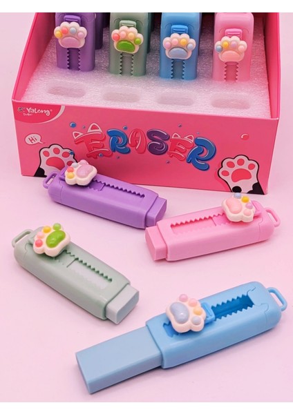 Sevimli Patili Sürgülü Mekanizmalı Silgi – Tekli Pastel Renk