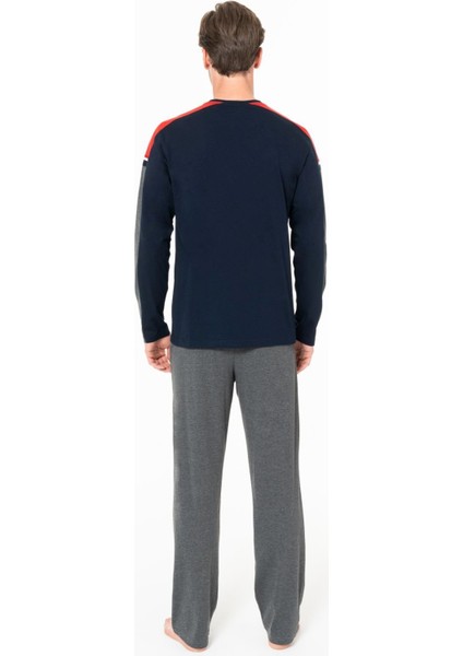 18957 Erkek Lacıvert Yuvarlak Yaka Uzun Kollu Pijama Takımı fırsatları